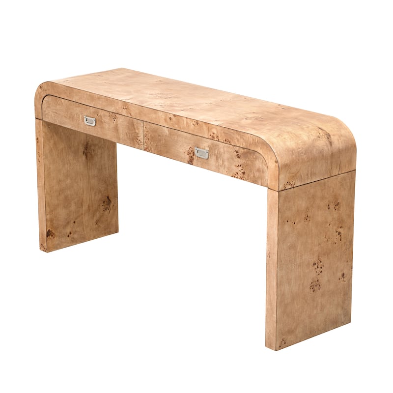Modern Burl Wood Veneer Entryway Table with 2 Drawer, Curved Console Tables Hallway Tables f for Living Room, Hallway
