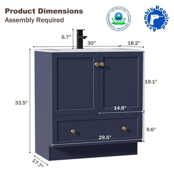 dimension image slide 3 of 6, 30" Bathroom Vanity Cabinet with Undermount Sink & Faucet