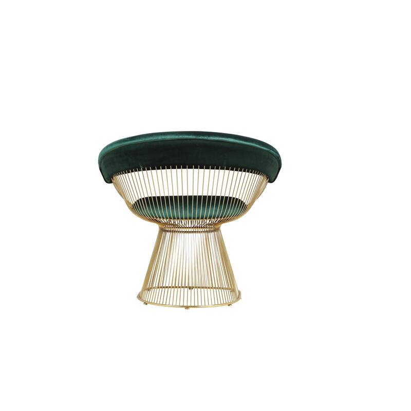 Mimi 27 Inch Accent Armchair, Green Velvet, Gold Steel Peacock Base