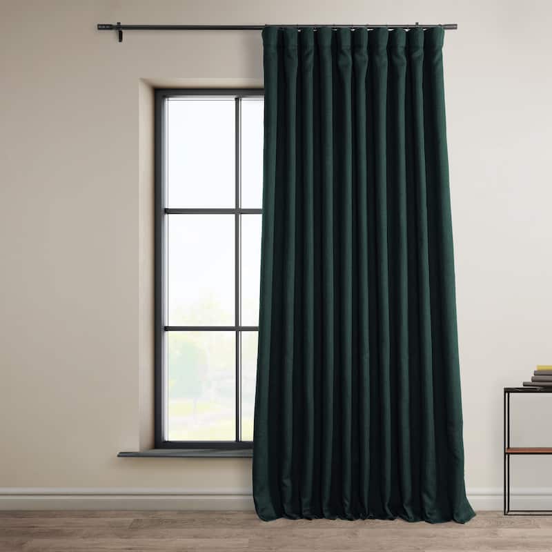 Exclusive Fabrics Faux Linen Extra Wide Room Darkening Curtains (1 Panel) - 100 X 84 - Focal Green