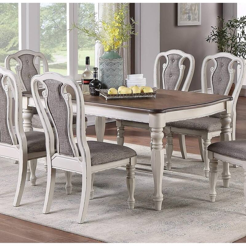 Transitional Style 1pc Dining Table Antique White w Oak Top Rectangle Table Kitchen Dining Room