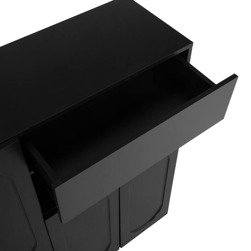 Elegant 2-in-1 Shoe Cabinet with Soft Cushion, Modern Storage Bench with Arched Doors, Black - 51.1" W × 13.7" D × 43.4" H