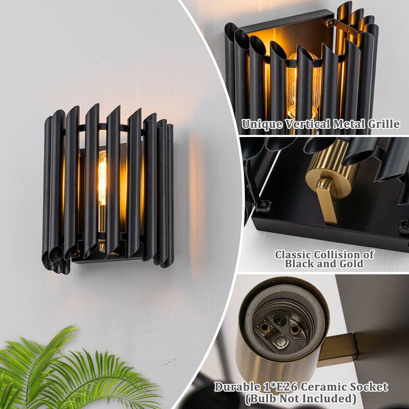 Black Angled Slatted Cylinder Wall Sconce Modern Industrial Light