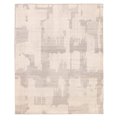ECARPETGALLERY Hand-knotted Tangier Cream, Dark Grey Wool Rug - 8'0 x 10'4