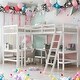 preview thumbnail 2 of 14, Wood Twin Size L-Shaped Loft Bed with Ladder and 2 Built-in Desks, White