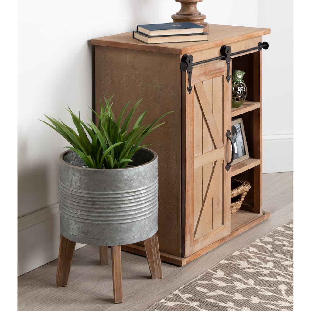 Kate and Laurel Gavri Metal Planter with Wood Stand - 11.25" Diameter