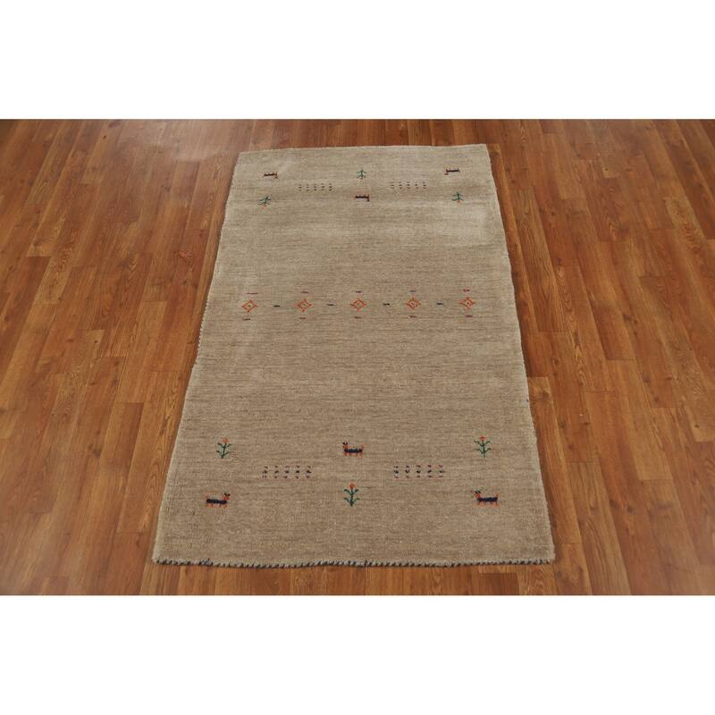 Hand Knotted Oriental 100% Wool Carpet Tribal Animal Pictorial Brown Gabbeh Area Rug - 4' 11'' X 3' 0''