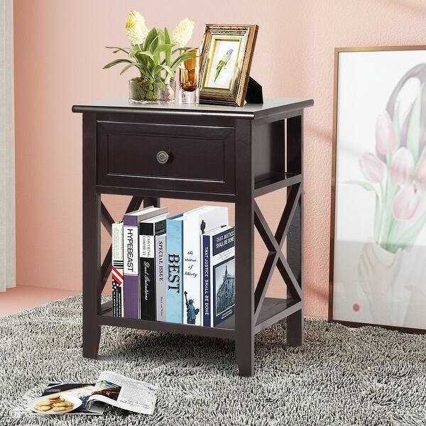 Shop Costway Nightstand End Bedside Table Drawer Storage Room