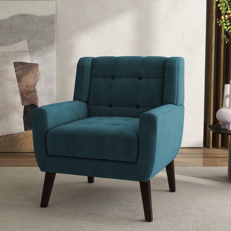 Modern Tufted Wingback Accent Chair Linen/Faux Leather/Velvet Armchair
