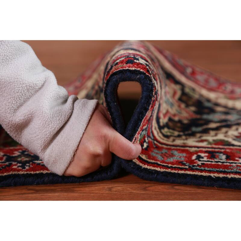 Hand Knotted Oriental 100% Wool Carpet Traditional Medallion Navy Blue & Blues Heriz (serapi) Area Rug - 3' 0'' X 2' 0''