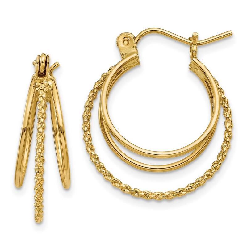 Curata 14k Yellow Gold 18x8mm Textured Circle Hoop Earrings