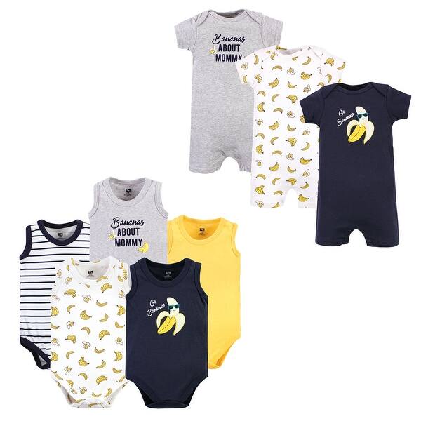 slide 1 of 1, Hudson Baby Infant Boy Cotton Bodysuits and Rompers, 8-Piece, Go Bananas 0 - 3 Months - Blue