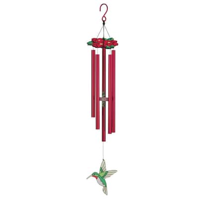 Floral Bird Chime 32" - Ruby Throated