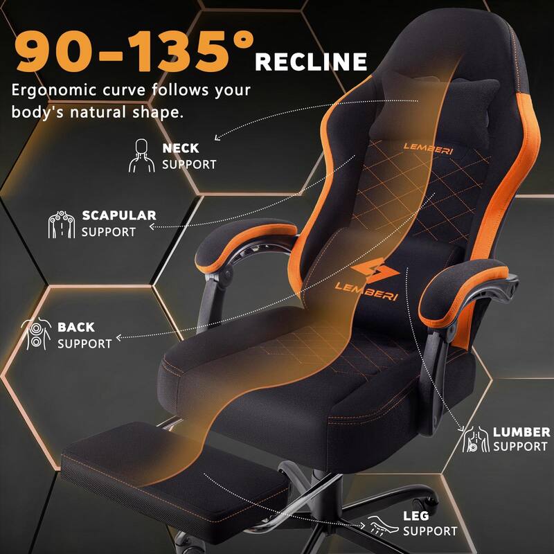 Bossin Gaming Chairs with Footrest, Big and Tall Chair 350lb Capacity, Racing Style Computer Chair with Ergonomic Lumbar Support