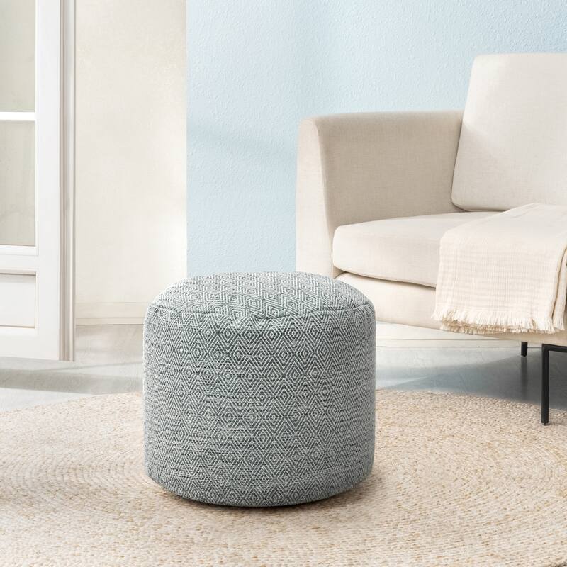 Jani 22-inch Terracotta Pouf - Handcrafted Handmade Round Ottoman for Seating, Footrest, Home Decor for Living Room, Bedroom - Gray Maze