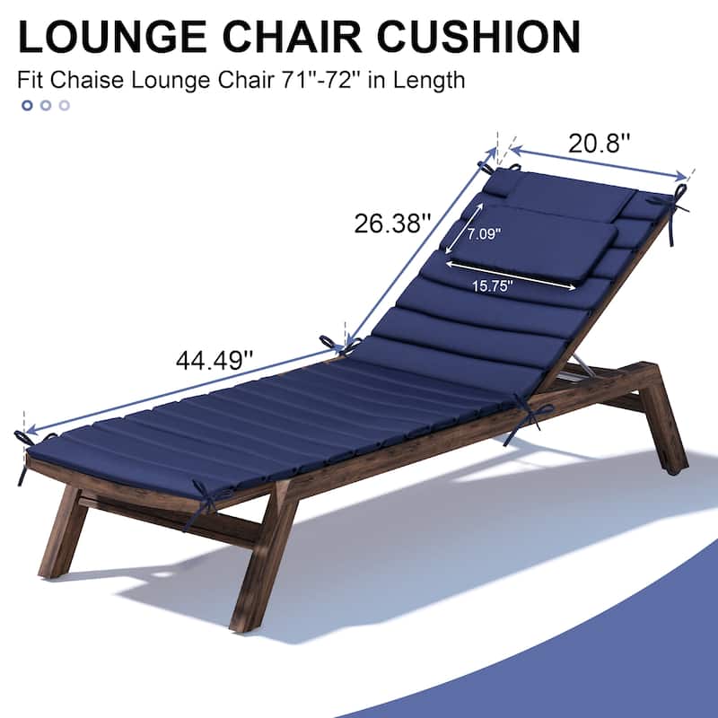 Outdoor Chaise Lounge Cushion, Quilted Patio Sun Lounger Pad with Straps