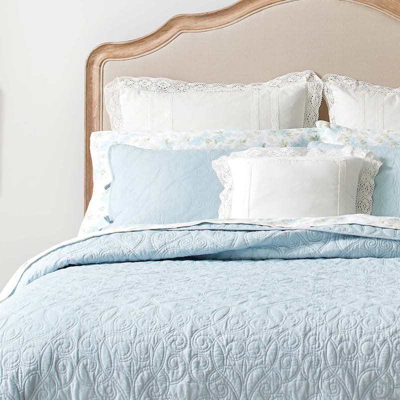 Laura Ashley Felicity Cotton Reversible Blue Quilt Set