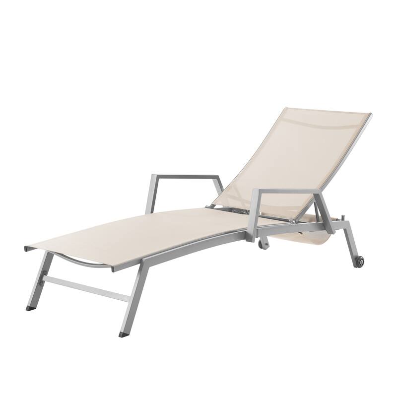 Corvus Sorrento Outdoor Sling Fabric Adjustable Chaise Lounge with Arms