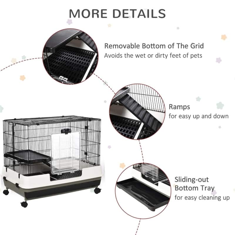 Black-White Hamster Small Pet Cages Including Ramp and Platforms - 31.5''L x 20.75''W x 26''H