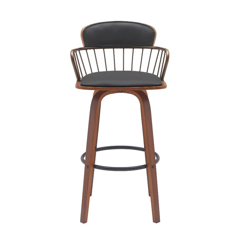 Faux Leather Counter Height Bar Chair with Arms, Swivel and Footrest