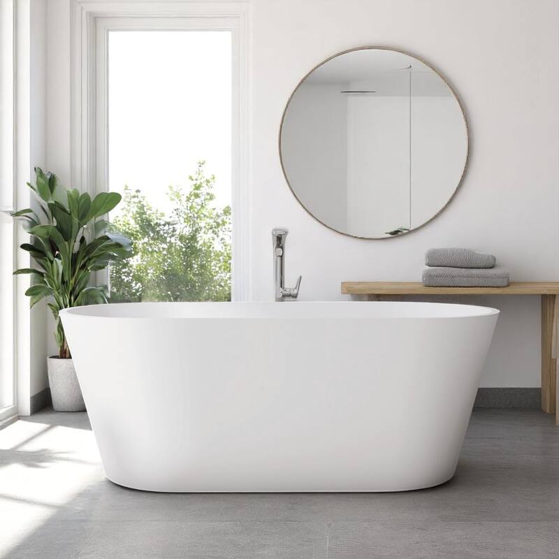 KISRAIS 63" x29.5" x22" Freestanding Solid Surface Soaking Bathtub