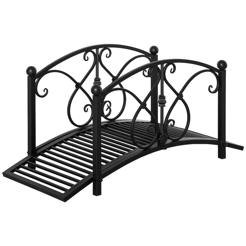 Outsunny Classic Garden Bridge with Safety Railings Arc Footbridge Decorative Pond Bridge for Backyard Creek Stream, Rust Brown