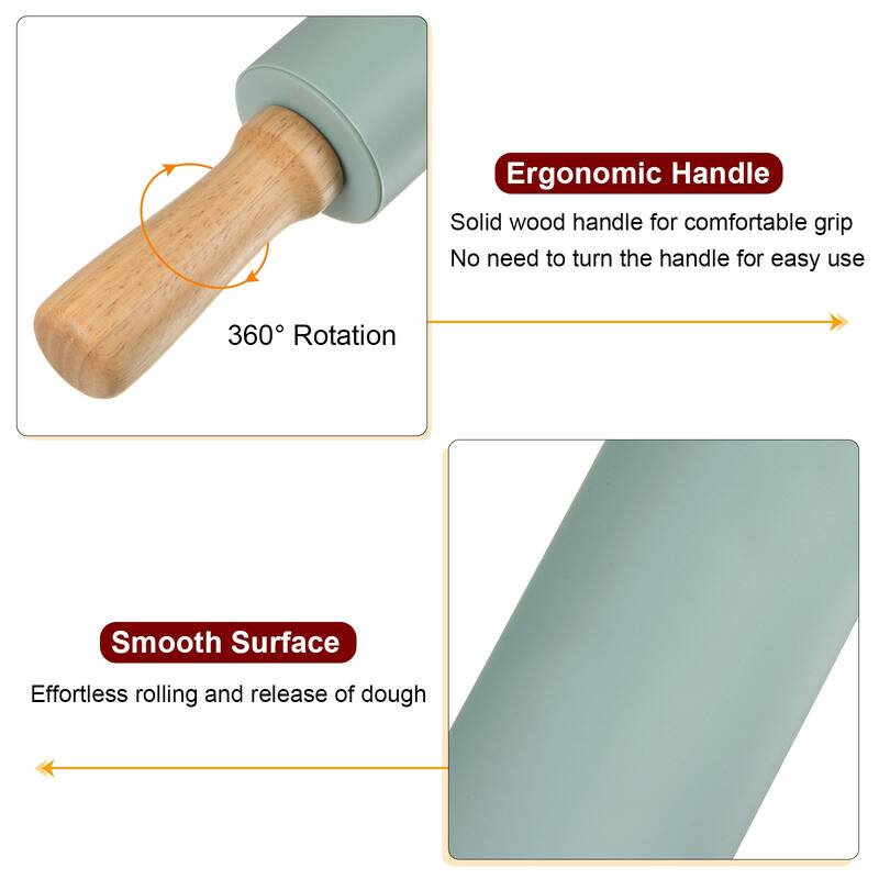 Silicone Rolling Pins for Baking 43cm x 5.2cm Dark Green - Dark Green