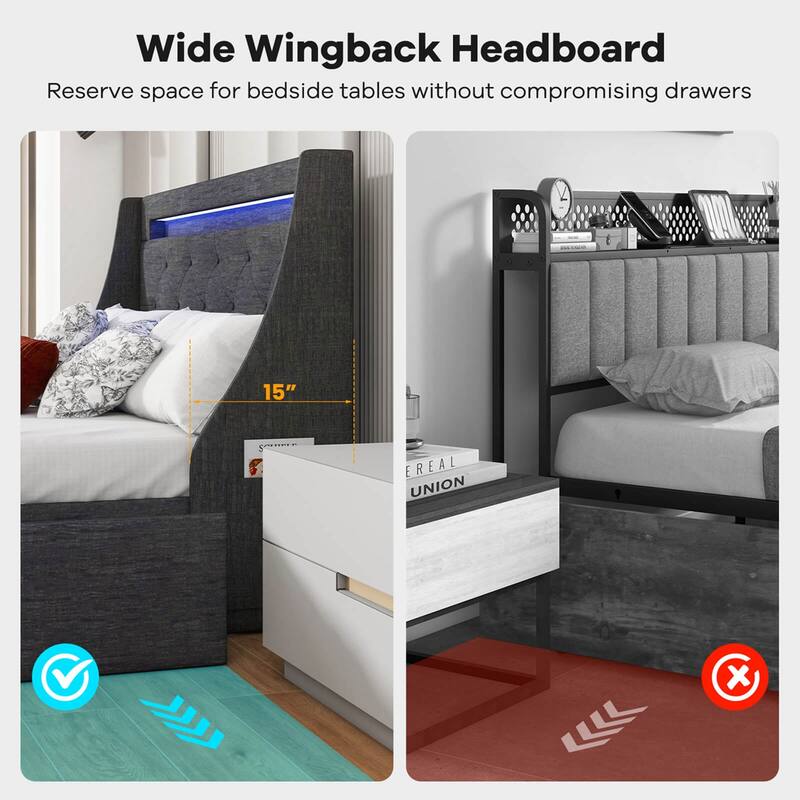 Costway Full/Queen Size Bed Frame with LED Lights & Charging Station
