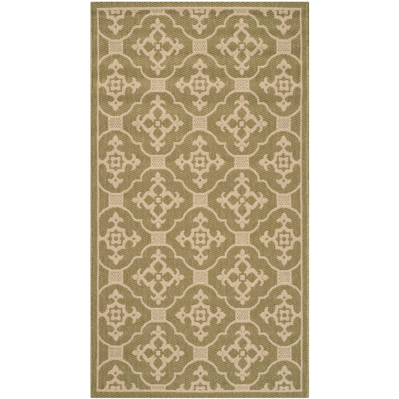 SAFAVIEH Courtyard Birgul Indoor/ Outdoor Waterproof Patio Backyard Rug - 4' x 5'7" - Green/Creme