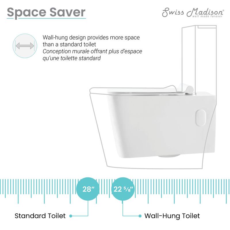 Swiss Madison Bastille Wall-Hung Toilet Bowl Only in Matte Black - 22.5" x 14.0" x 14.0"