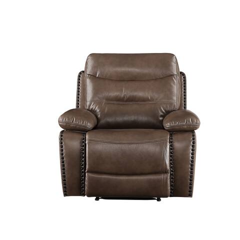 Aashi Powered Recliner with External Push-Button, Brown Leather-Gel
