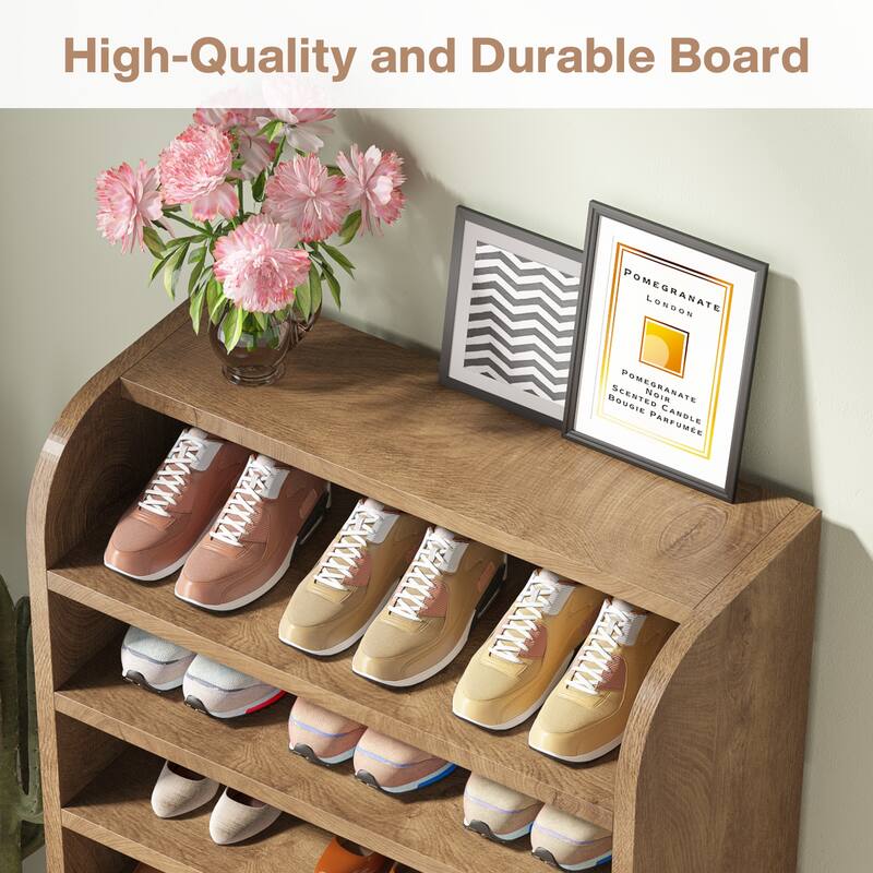8-Tier Shoe Cabinet for Entryway, Modern White Shoe Shelf Shoes Rack Organizer, Wooden Shoe Storage Cabinet for Hallway Closet