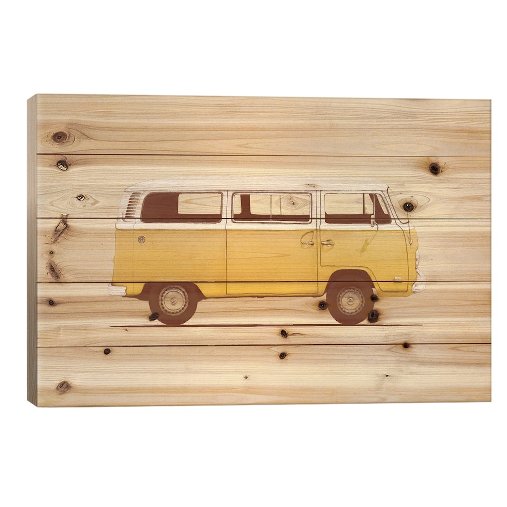 Yellow Van Print On Wood by Florent Bodart - Multi-Color