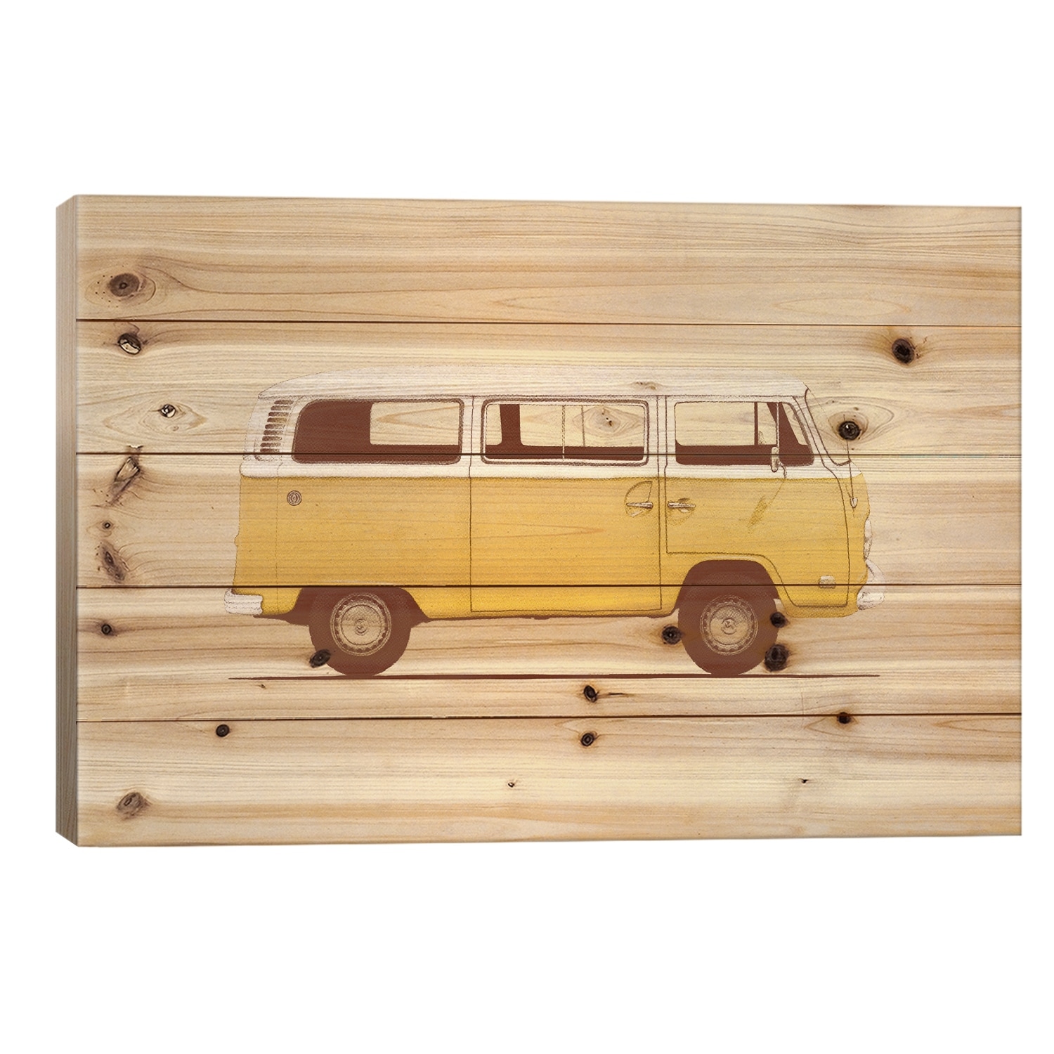 Yellow Van Print On Wood by Florent Bodart - Multi-Color