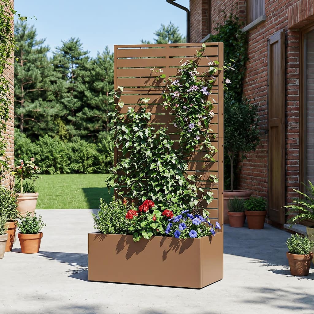 Metal Planter Box with Trellis Privacy Screen Planter Box Set of 2