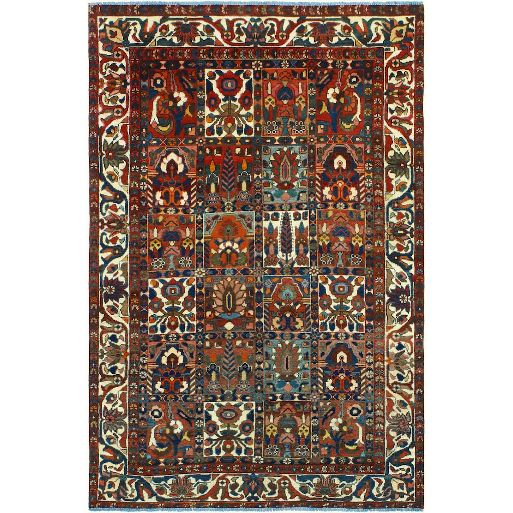 Fine Vintage Bakhtiari Tait Red/Ivory Rug - 5'2" x 7'9"