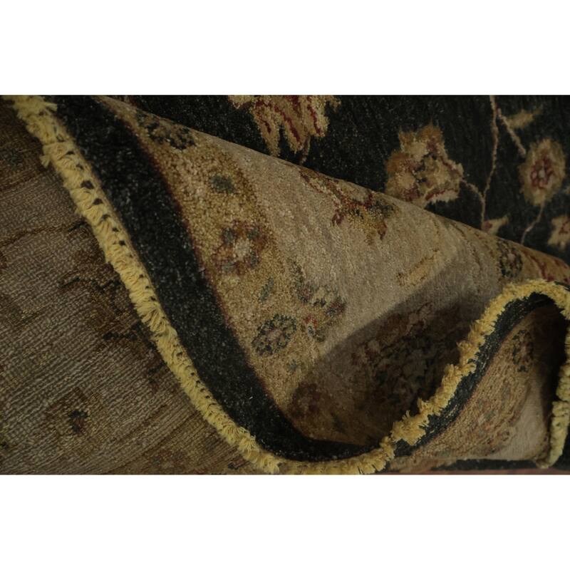 Hand Knotted Oriental 100% Wool Carpet Traditional All-Over Black Peshawar Area Rug - 9' 1'' X 5' 11''