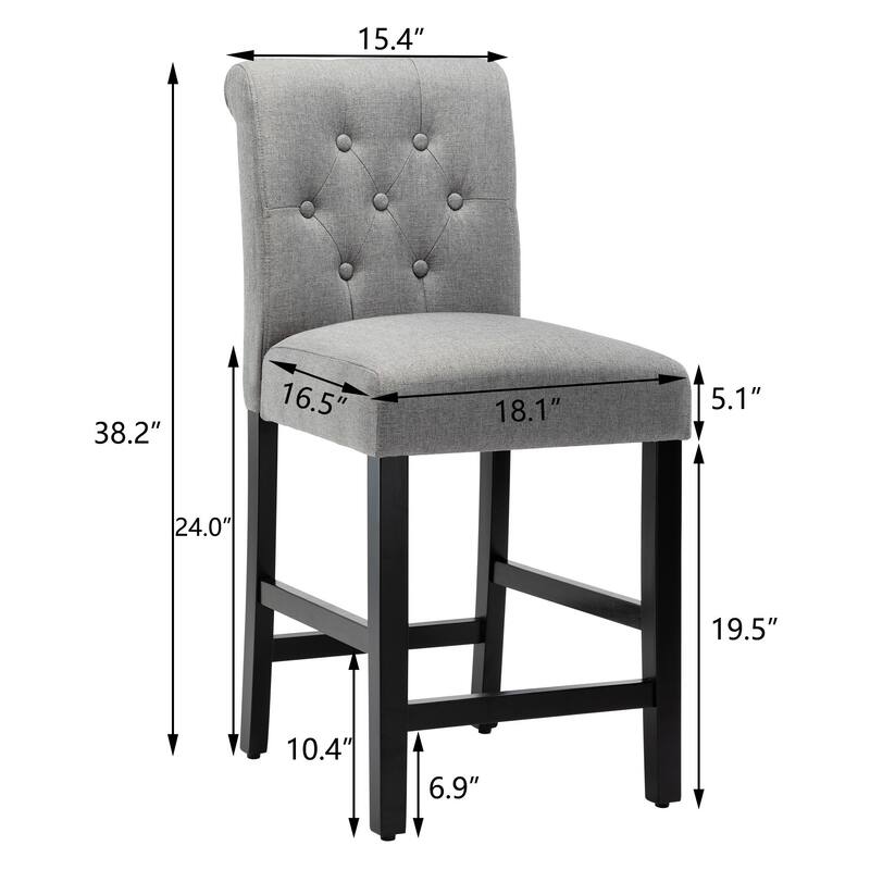 24 Inches Counter Height Bar Stools with Button Tufted Back Set of 2