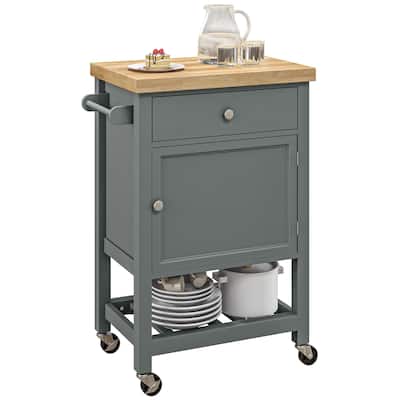 Utility Kitchen Cart on Wheels with Smooth Rubberwood Top and Drawer