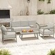 preview thumbnail 7 of 5, EGEIROS LIFE NovaRest 4-Piece Aluminum Wicker Patio Conversation Set with 3-Seat Sofa, Coffee Table and Gray Cushions