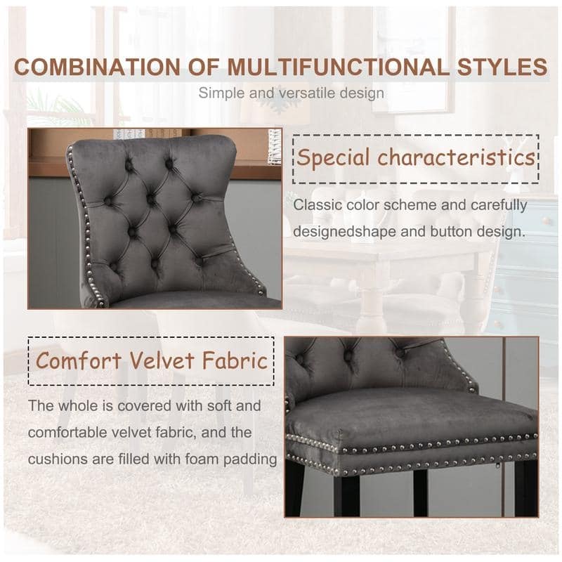 Contemporary Upholstered Velvet Barstools with Button Tufted Set of 6