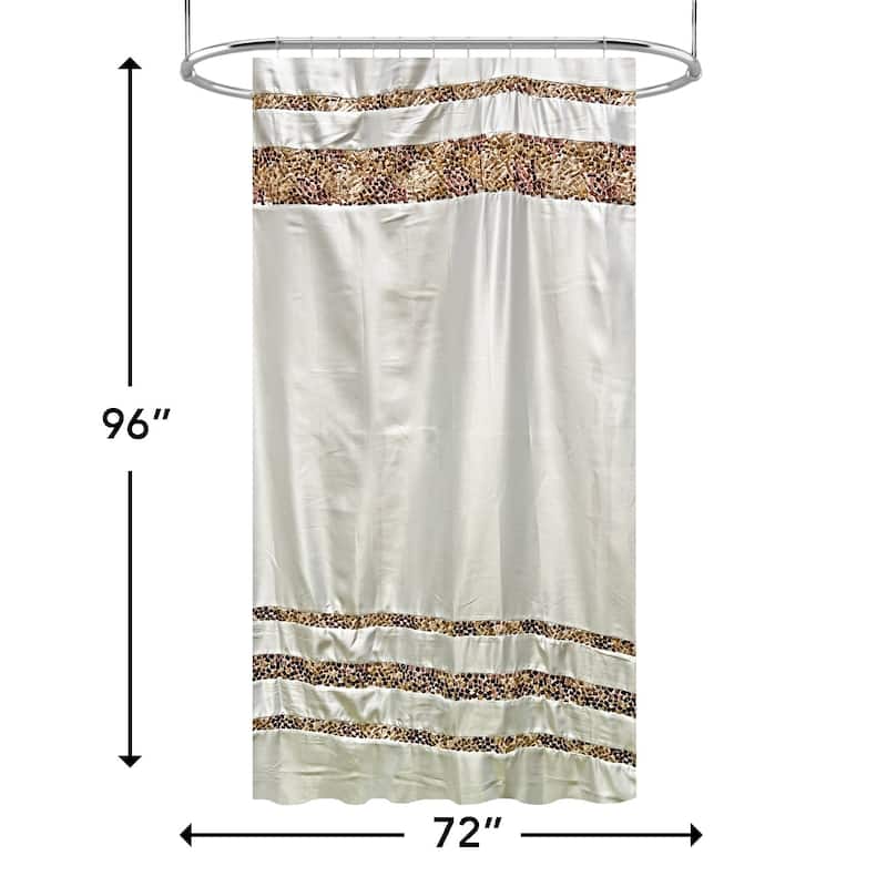 Spa Tile White Soft Fabric Shower Curtain with Multicolor Embroidered Tile Bands