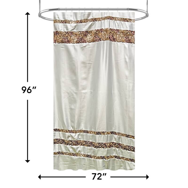 Spa Tile White Soft Fabric Shower Curtain with Multicolor Embroidered Tile Bands