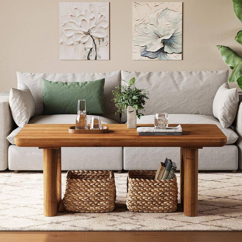 47" Rectangle Solid Wood Coffee Table, Farmhouse Center Table for Living Room - 47.24" W × 23.62" D × 17.72" H