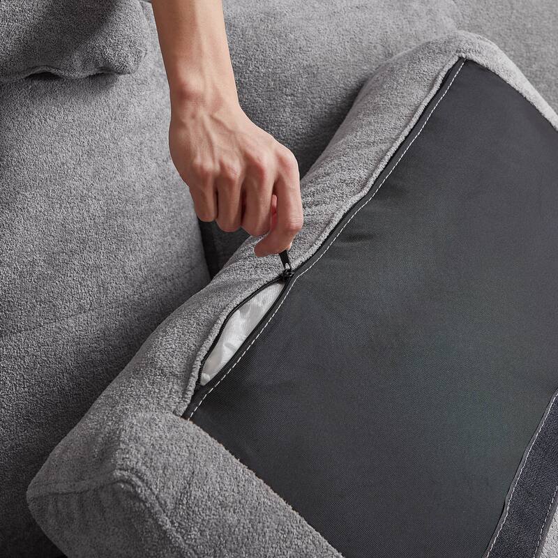 109" Modern 4 Seaters Towelling Sectional Sofa with Hidden Coffee Table Adjustable Headrest and Large Storage Space