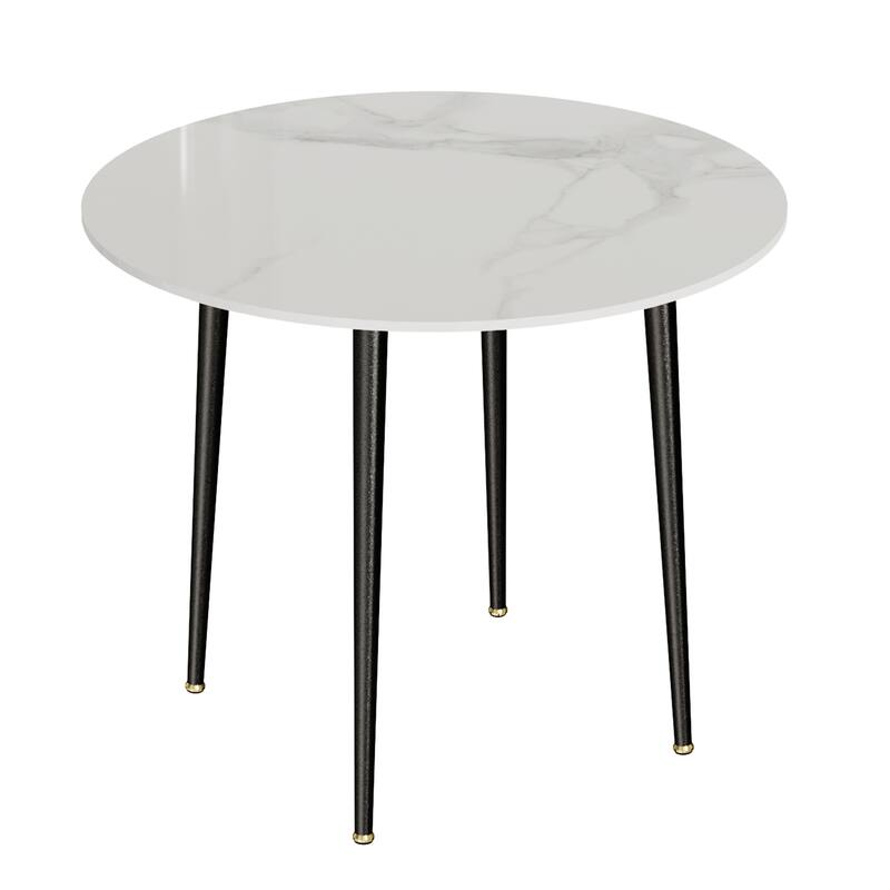 Metal Frame 4 Legs Round Dining Table Heavy Duty Sintered Stone Top - 31.5"