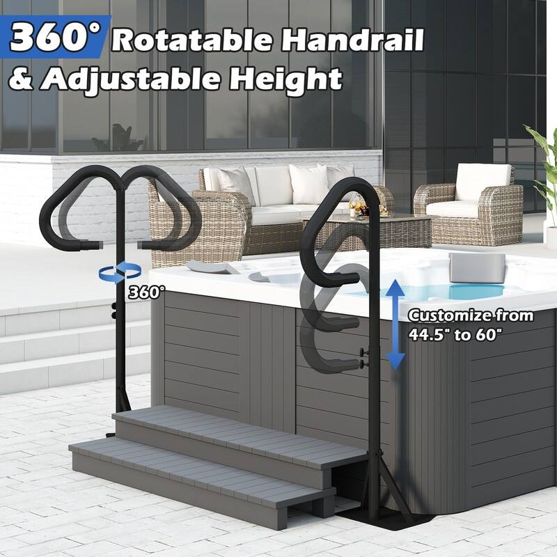 Domi Hot Tub Handrail, Aluminum Spa Hand Rail with 44"-60" Adjustable Height & 360° Swivel, Safety Side Handrails