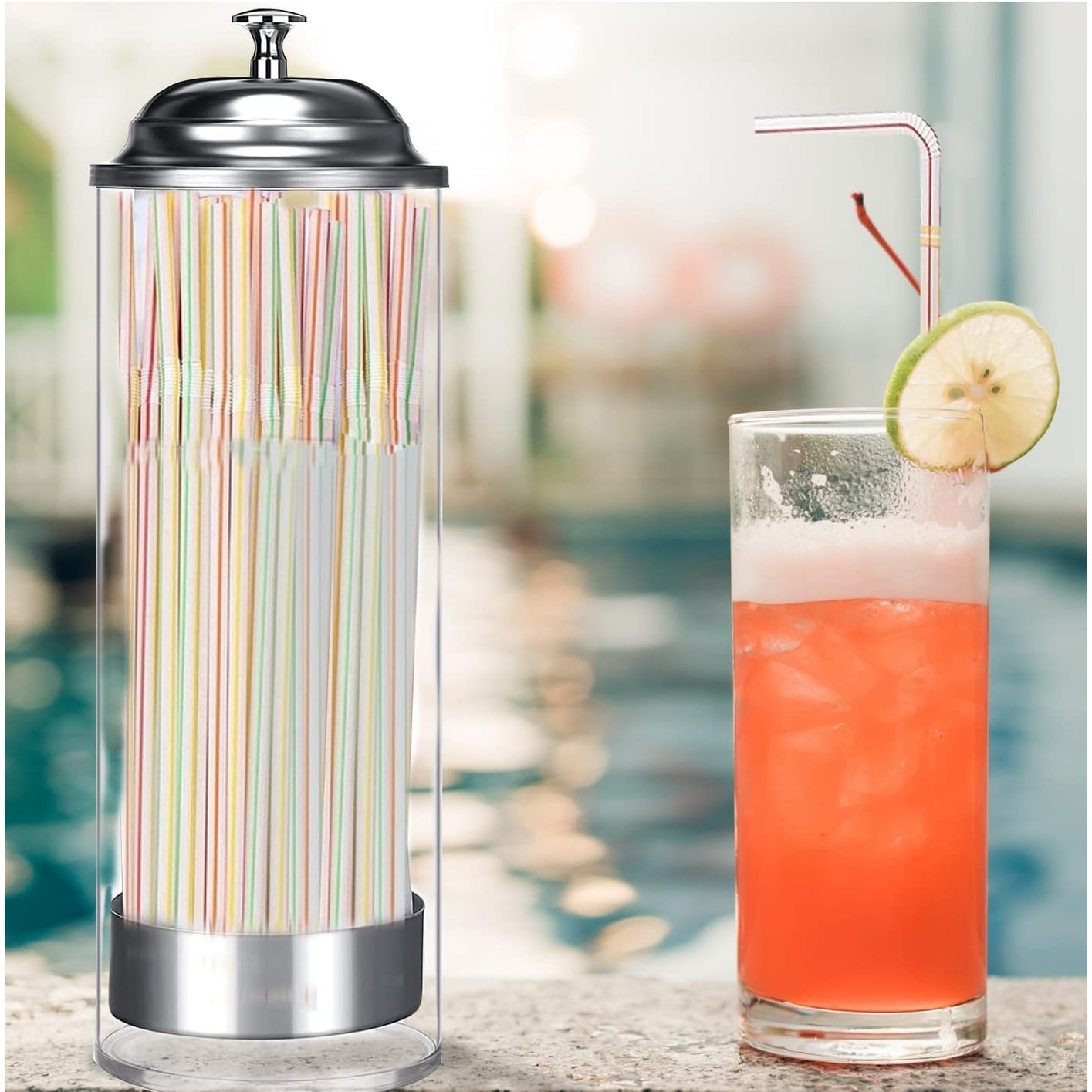 https://ak1.ostkcdn.com/images/products/is/images/direct/59f19a42fa648061de7ada50bbeff3ce3fec0cbd/Straw-Dispenser-with-Stainless-Steel-Lid%2C-Clear-Acrylic-Straw-Holder%2C-100-Striped-Plastic-Straws.jpg