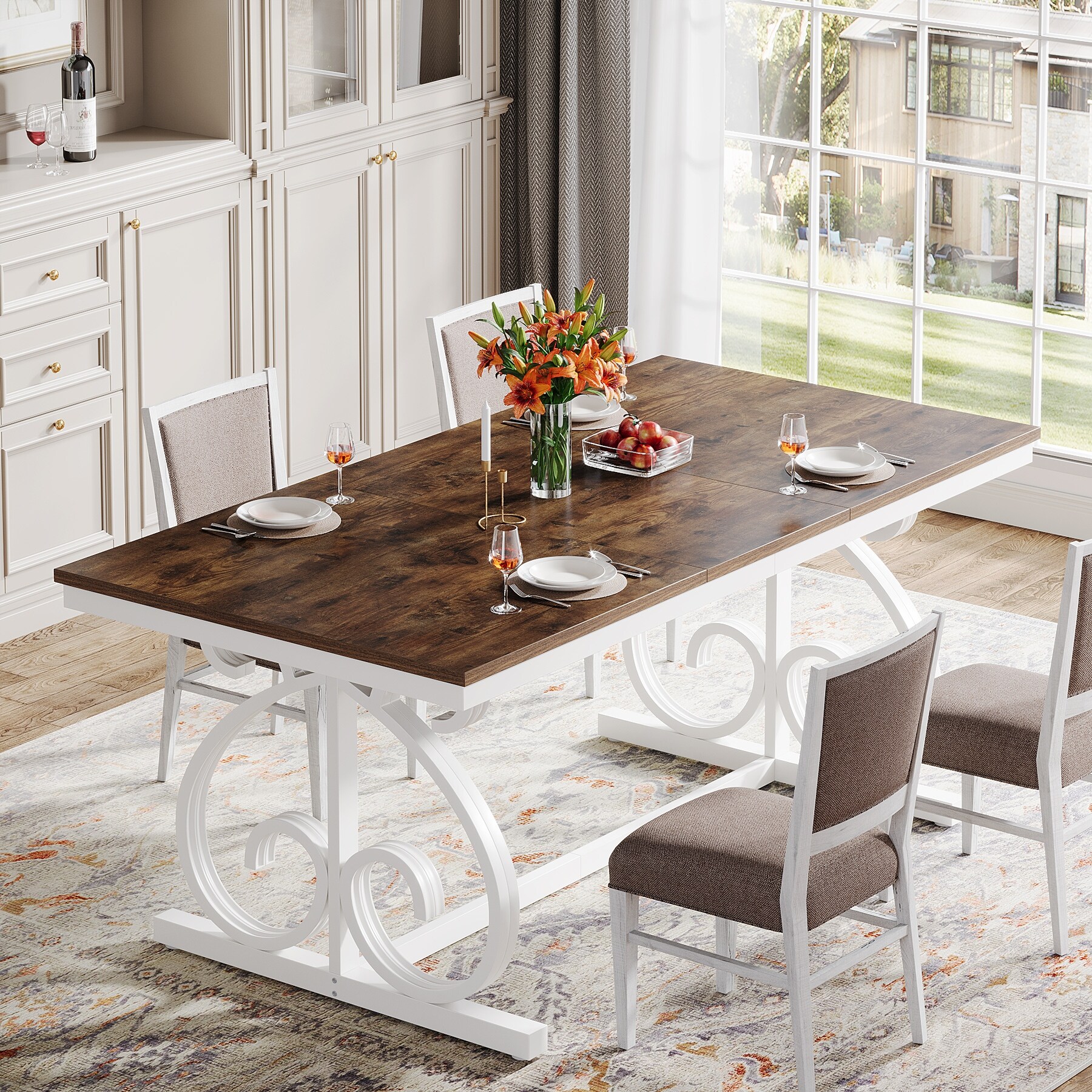 Tribesigns Farmhouse Dining Table For 6 To 8, 63-Inch Rectangular Wooden Kitchen Table With Storage, Industrial Dinner Table With Shelves For Dining Room, Kitchen, Living Room