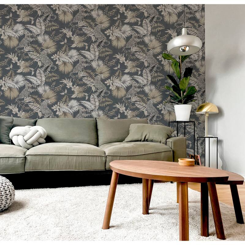 Tropical Leopard Silver Wallpaper - 20.8 in. W x 33ft L - Double Roll